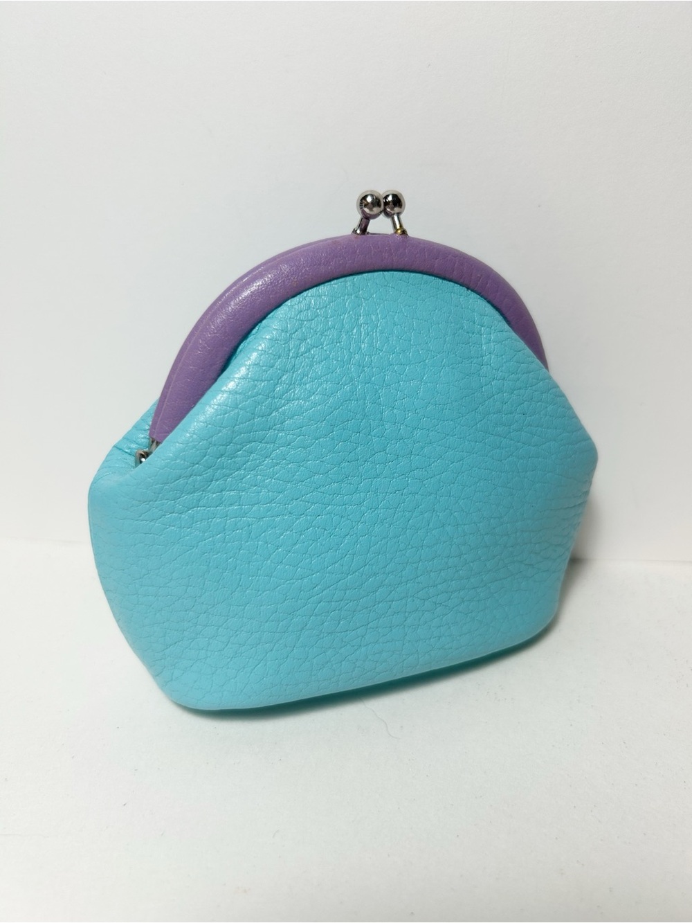 Y2K Talbots Pebbled Genuine Leather Kiss-lock Coin Purse, Turquoise & Lavender